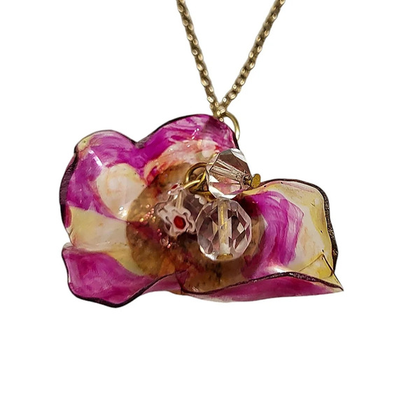Hand Crafted Jewelry - Shrinky Dink Flower Clear Crystal Cork Crystal Necklace